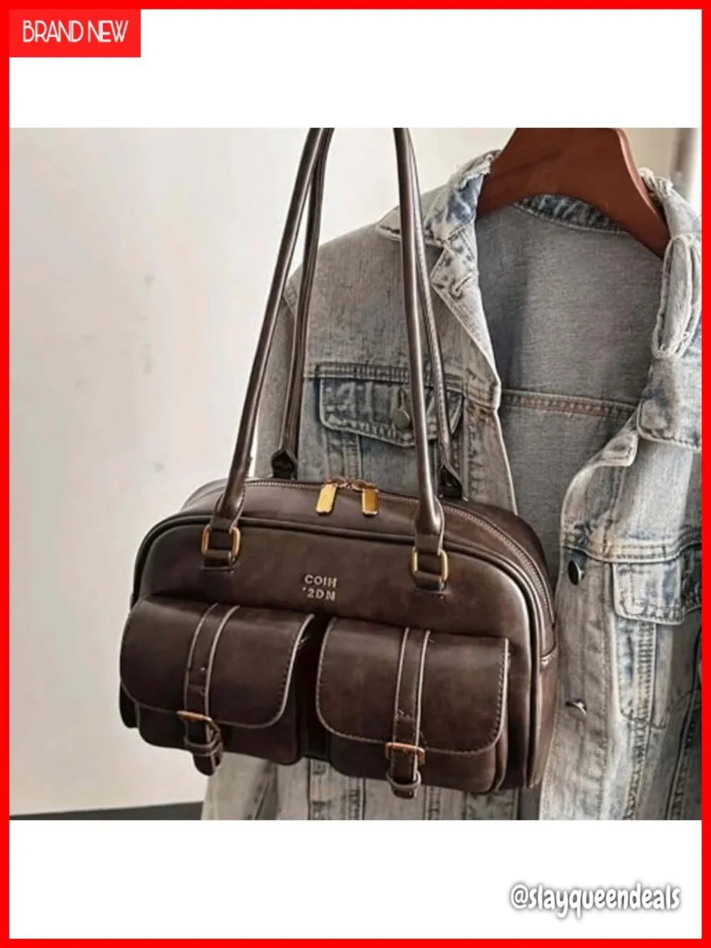 Vintage Faux Leather Hobo Shoulder Bag Women Y2K Purse Double Buckle Pockets